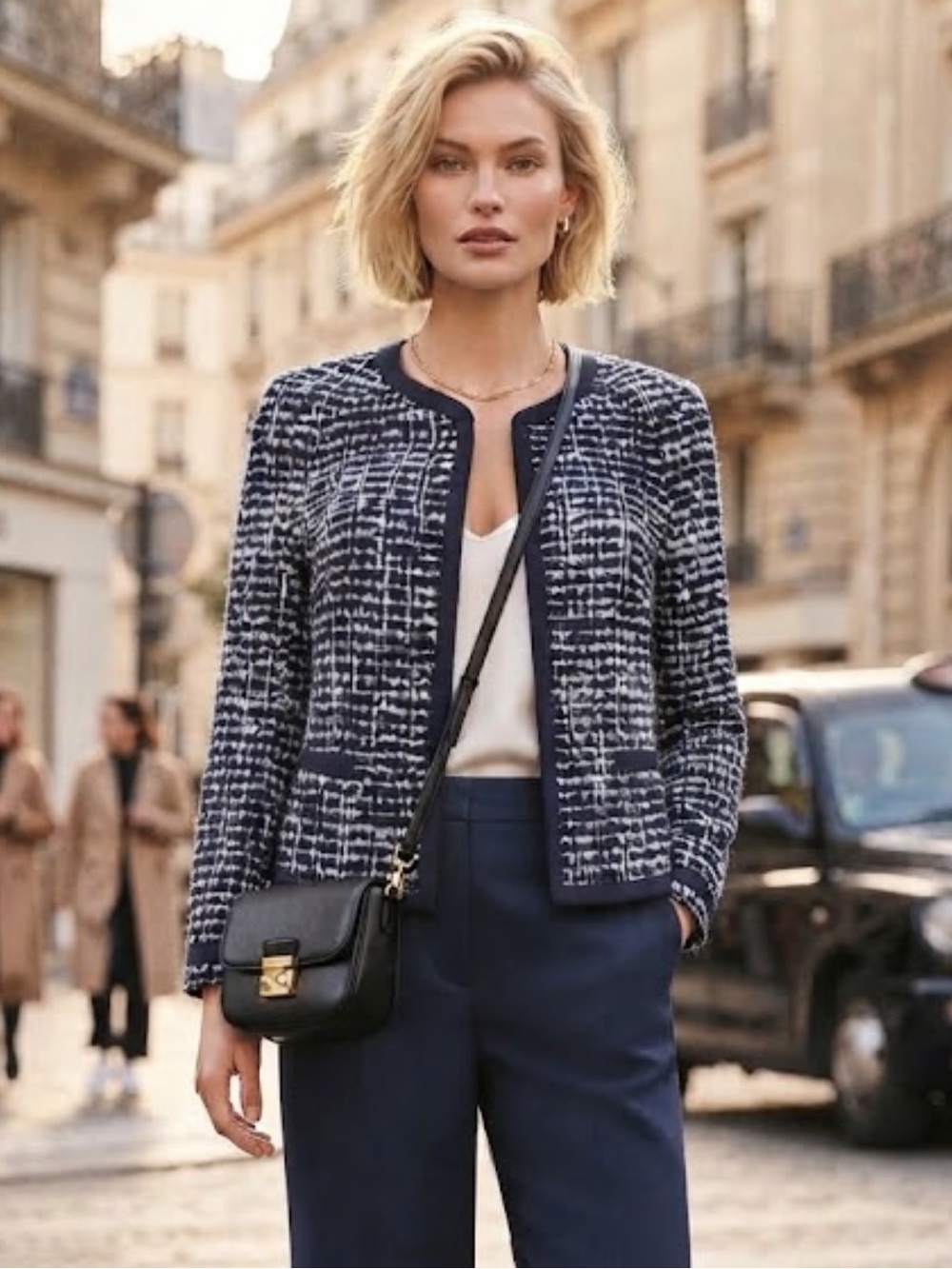 NWOT Ann Taylor Tweed Blue White Woven Blazer Jacket Size M